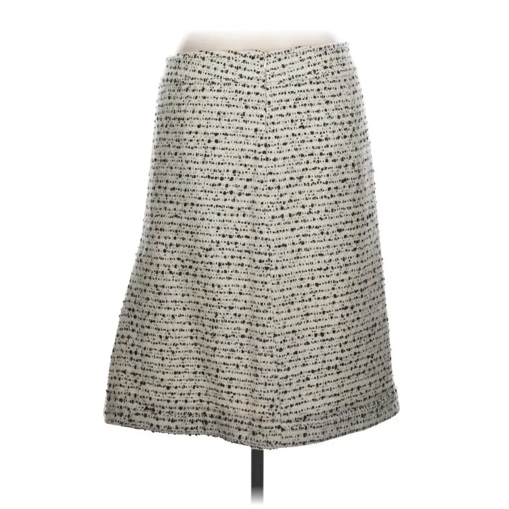Tory Burch Ivory Black Tweed A-Line Knee Length Skirt Wool Blend Size 12 Chic